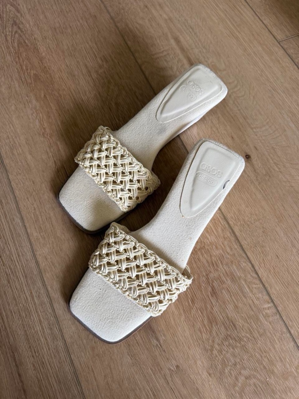 ASOS Cream Woven Strap Slide Mules